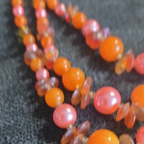 Japan Orange & Pink Multi-Strand Beaded Necklace - Picture 6 of 7